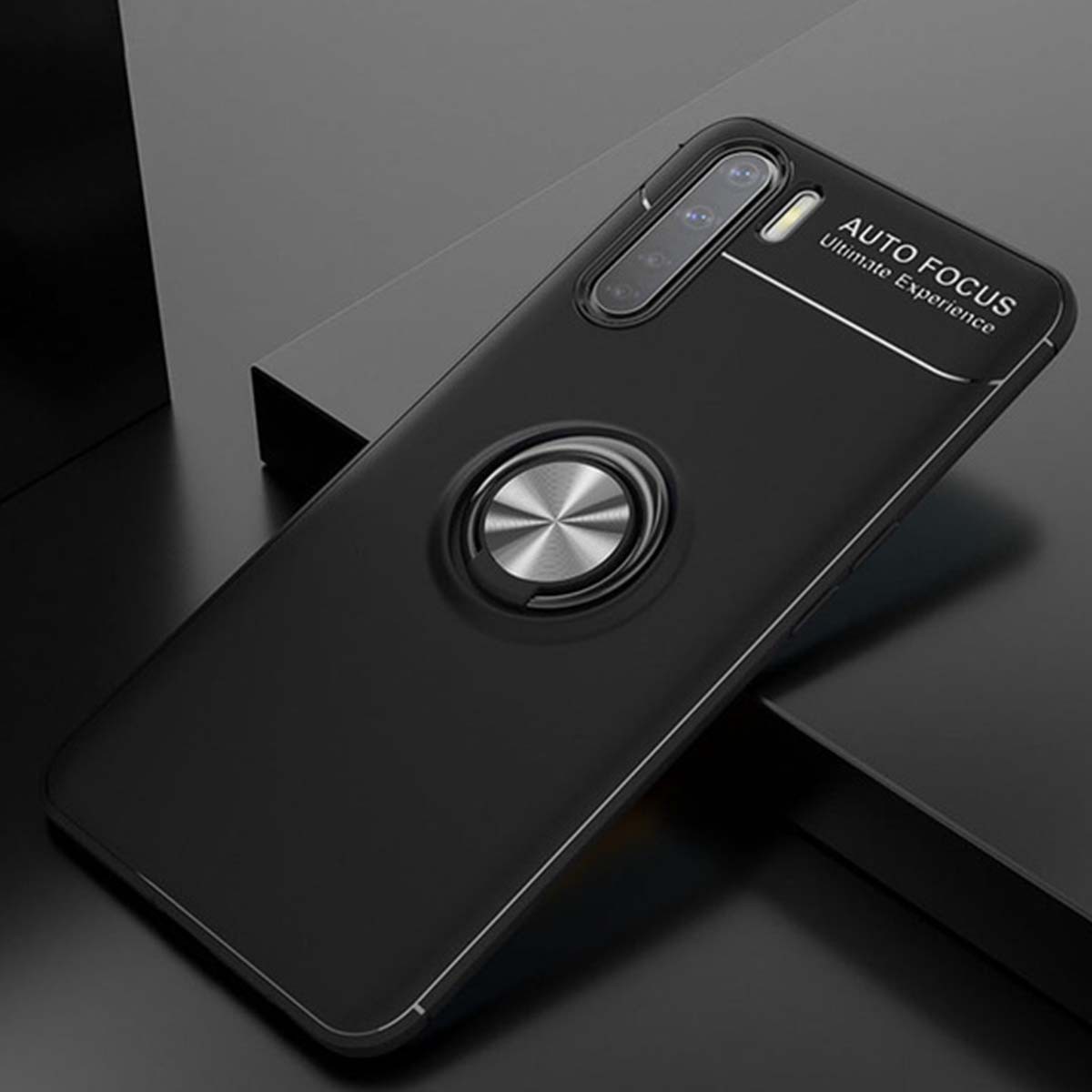 Funda Magnetica Soporte con Anillo Giratorio 360 para Oppo A91 Negra