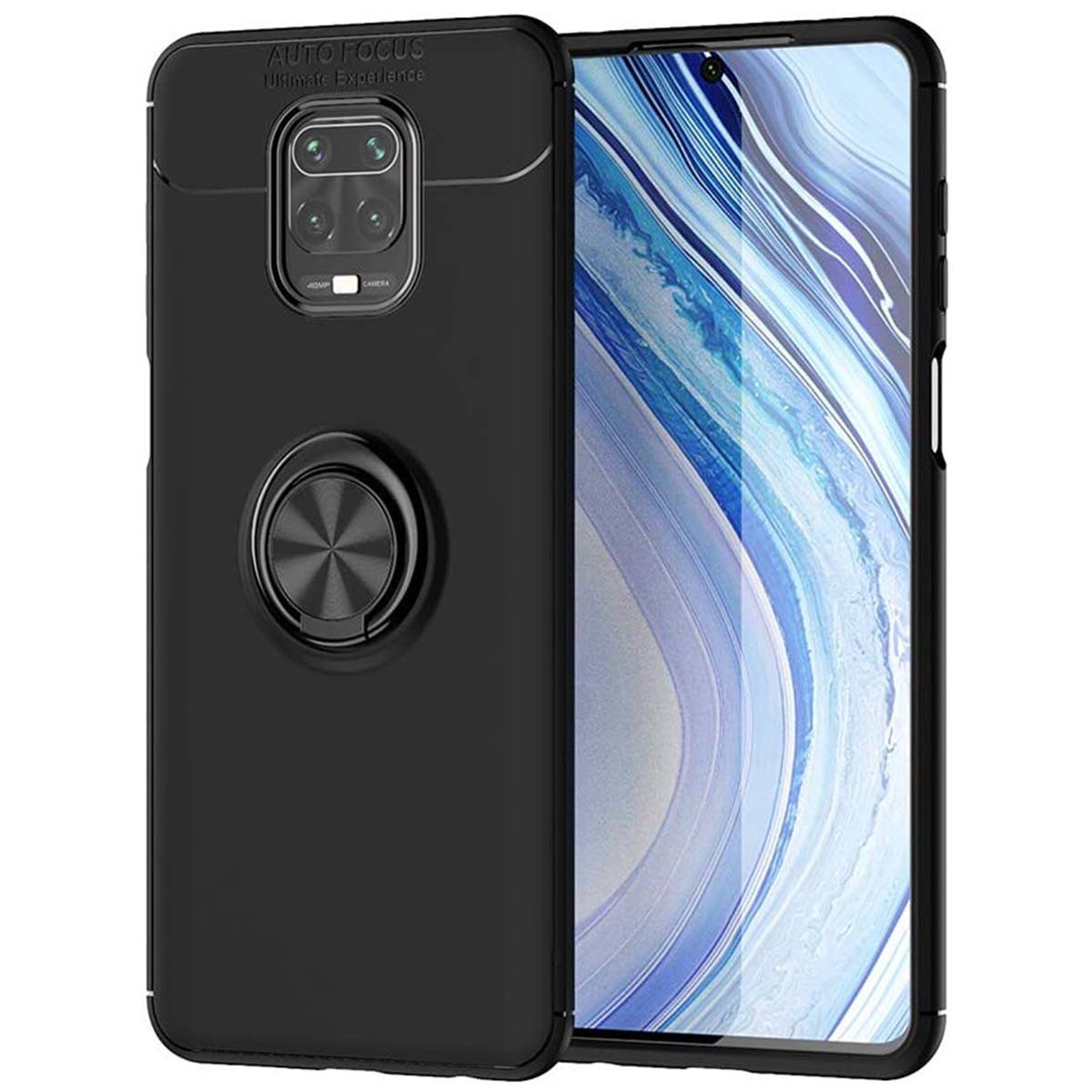 Funda Magnetica Soporte con Anillo Giratorio 360 para Xiaomi Redmi Note 9S / Note 9 Pro Negra