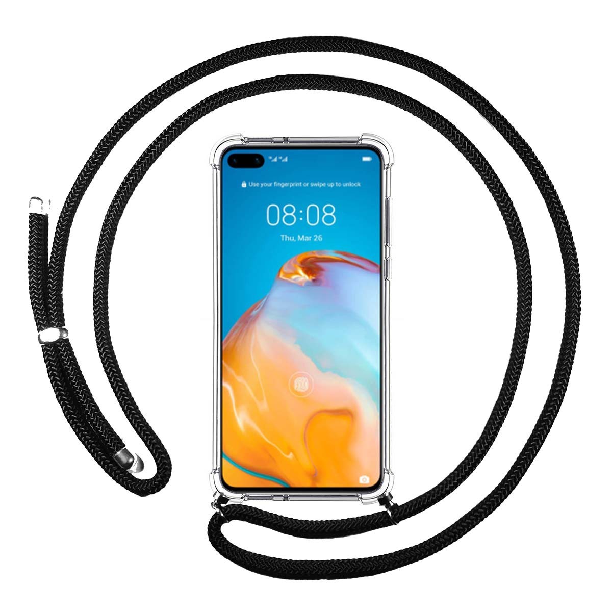 Funda Colgante Transparente para Huawei P40 con Cordon Negro