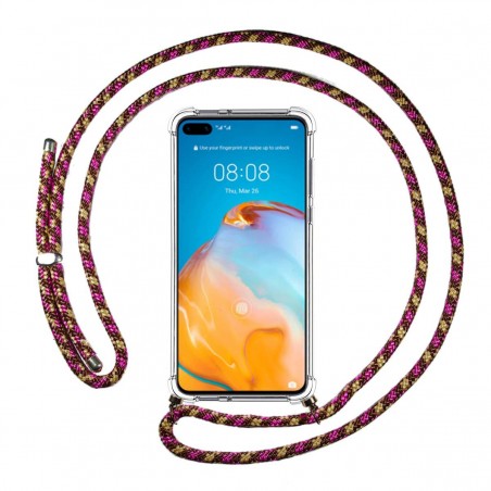 Funda Colgante Transparente para Huawei P40 con Cordon Rosa / Dorado