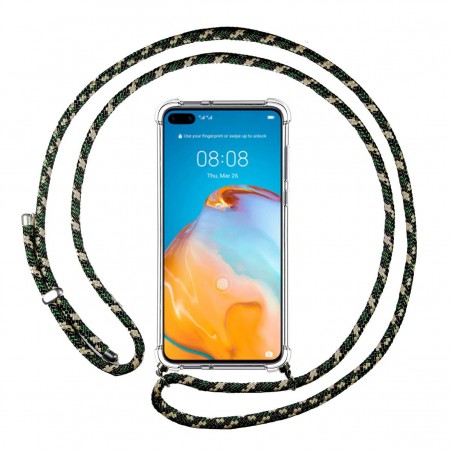 Funda Colgante Transparente para Huawei P40 con Cordon Verde / Dorado