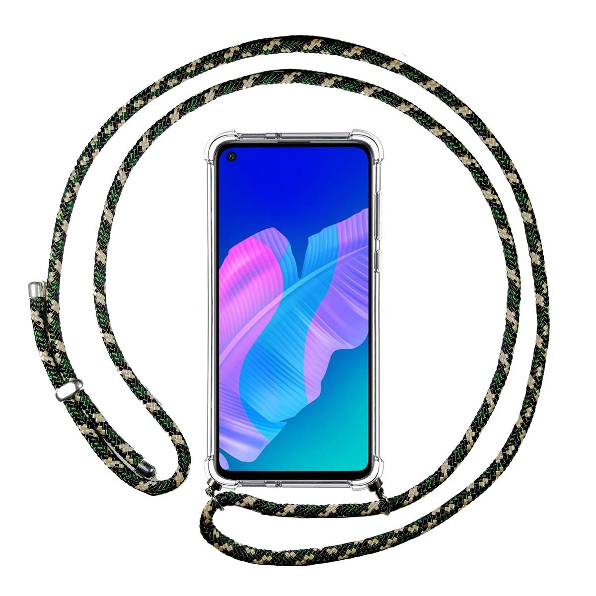 Funda Colgante Transparente para Huawei P40 Lite con Cordon Verde / Dorado