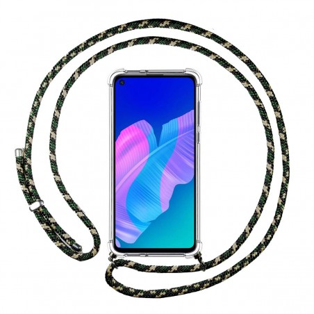 Funda Colgante Transparente para Huawei P40 Lite con Cordon Verde / Dorado