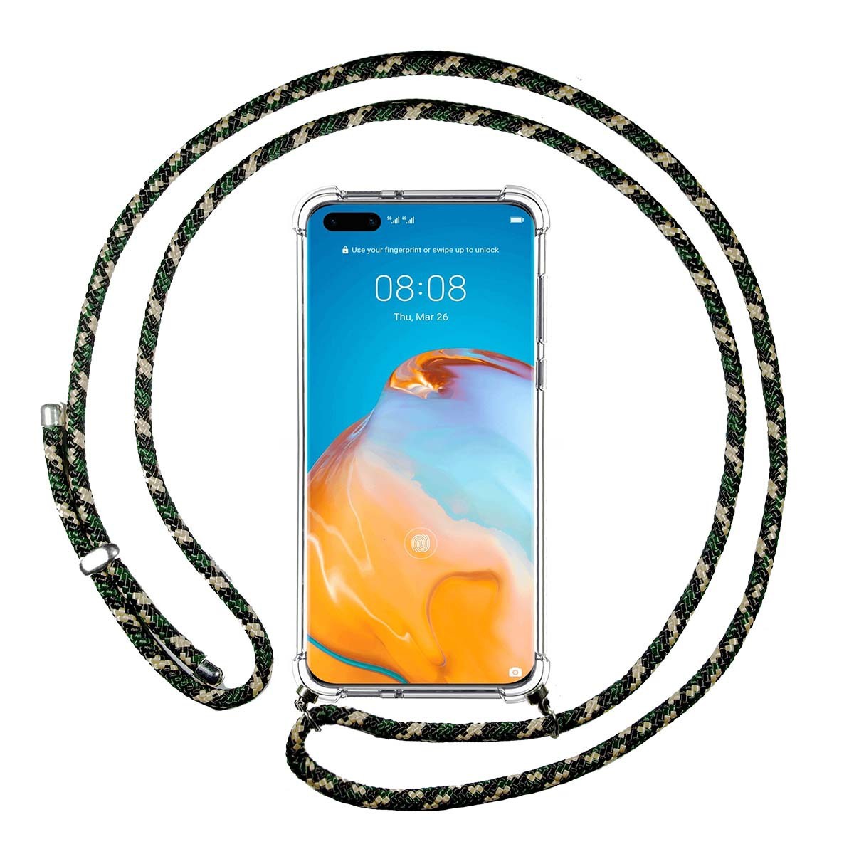 Funda Colgante Transparente para Huawei P40 Pro con Cordon Verde / Dorado