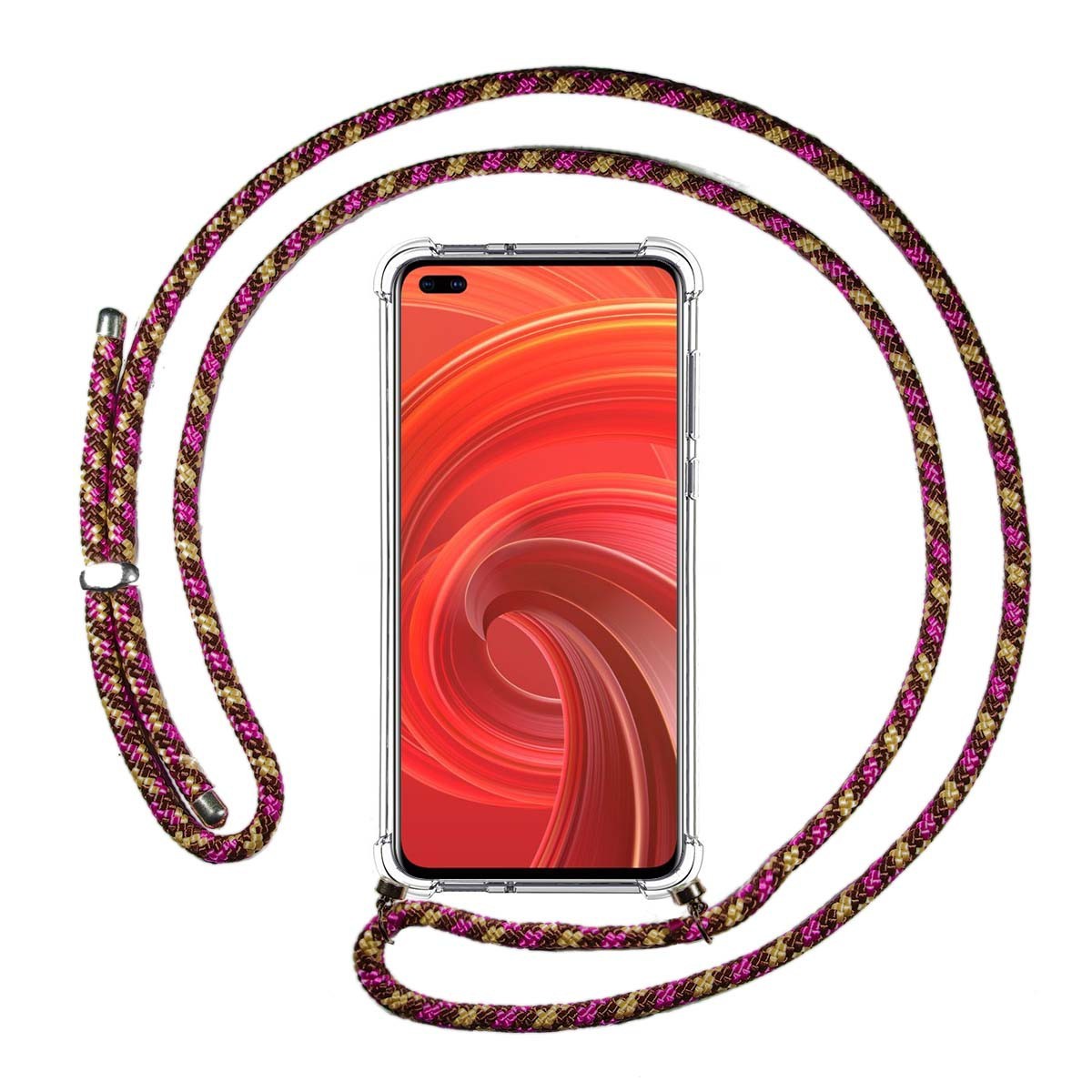 Funda Colgante Transparente para Realme X50 Pro 5G con Cordon Rosa / Dorado