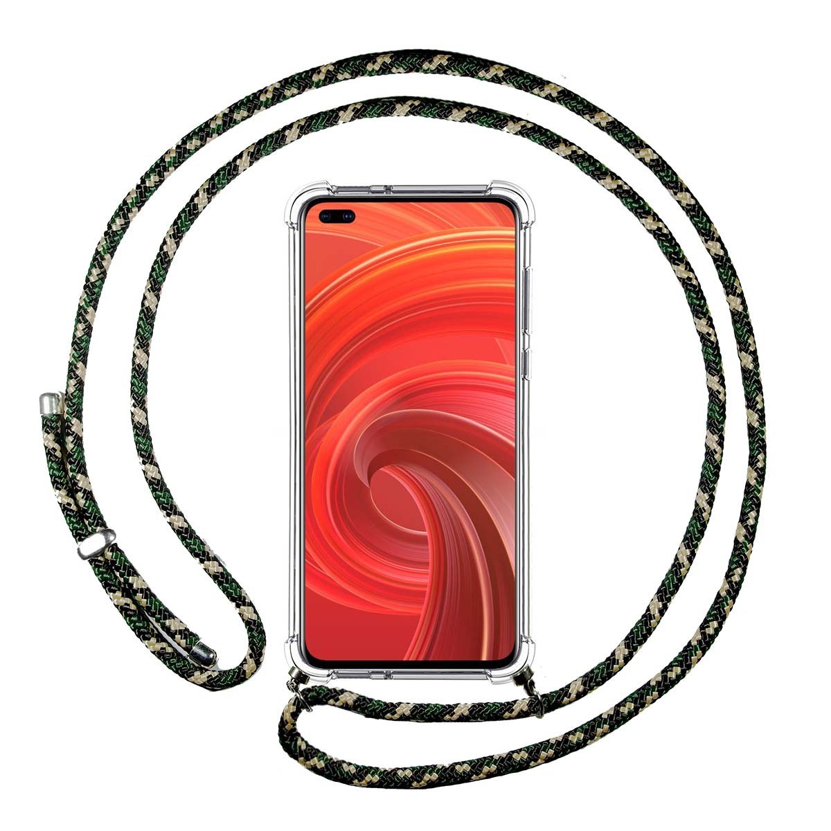 Funda Colgante Transparente para Realme X50 Pro 5G con Cordon Verde / Dorado