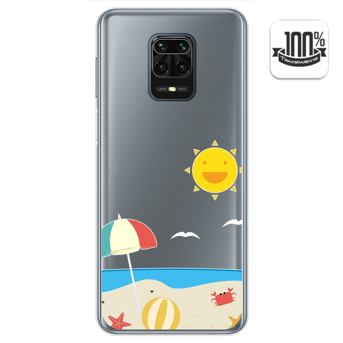 Funda Gel Transparente para Xiaomi Redmi Note 9S / Note 9 Pro diseño Playa Dibujos