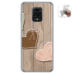 Funda Gel Tpu para Xiaomi Redmi Note 9S / Note 9 Pro diseño Corazones Madera Dibujos