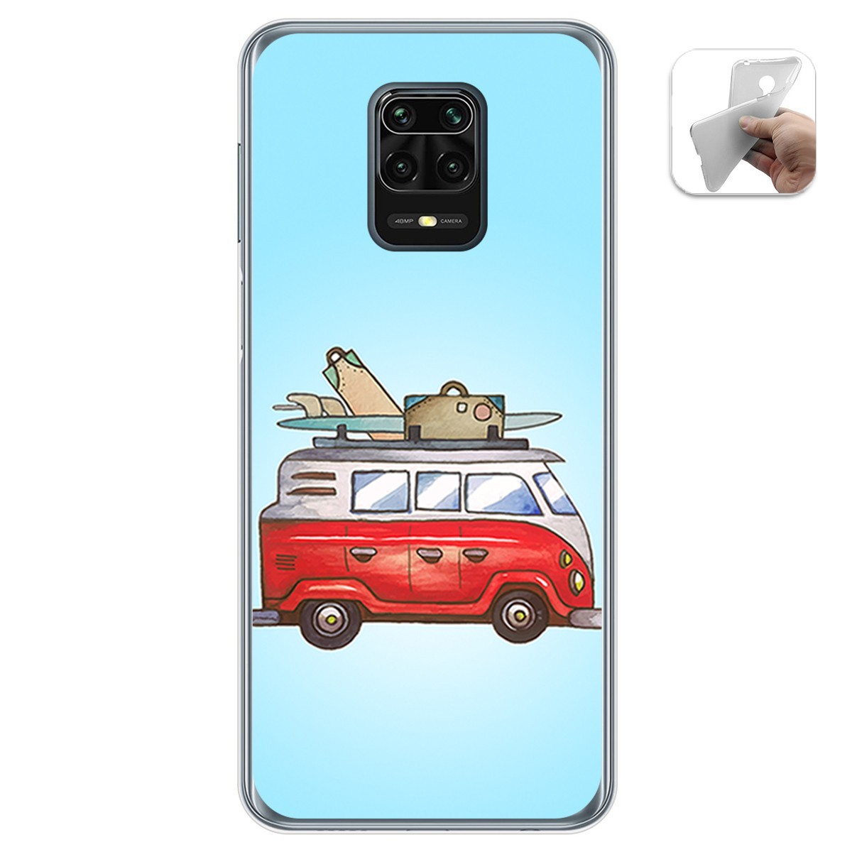 Funda Gel Tpu para Xiaomi Redmi Note 9S / Note 9 Pro diseño Furgoneta Dibujos