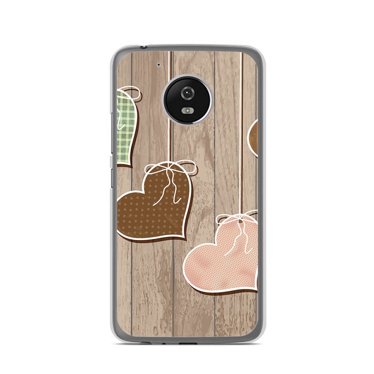 Funda Gel Tpu para Lenovo Moto G5 Diseño Corazones Madera Dibujos