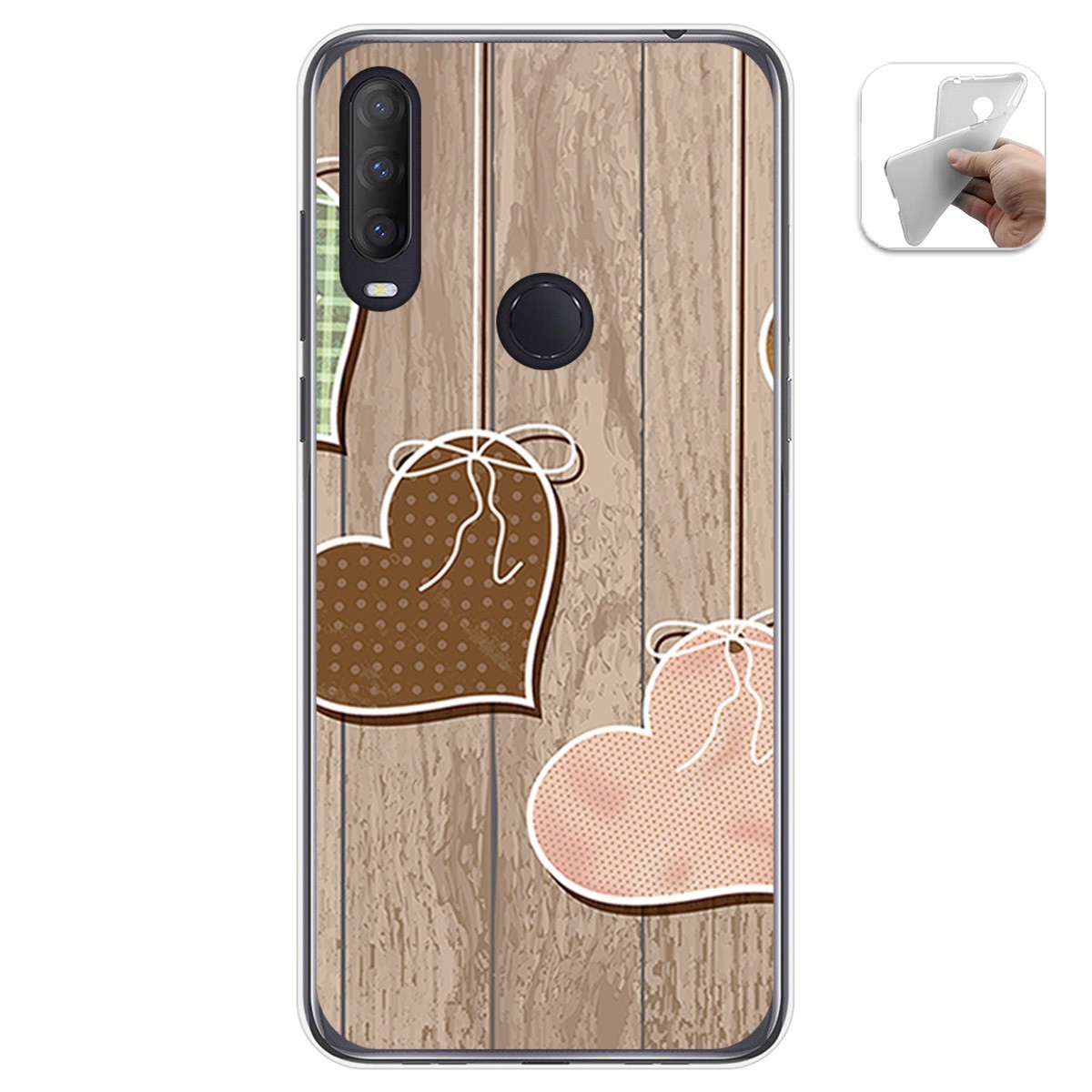 Funda Gel Tpu para Alcatel 1S 2020 / 3L 2020 diseño Corazones Madera Dibujos