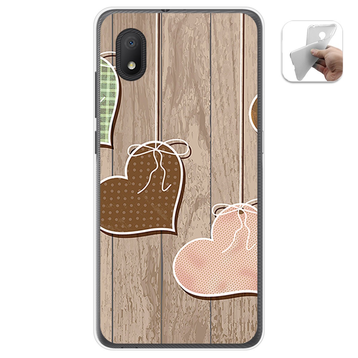Funda Gel Tpu para Alcatel 1B 2020 diseño Corazones Madera Dibujos
