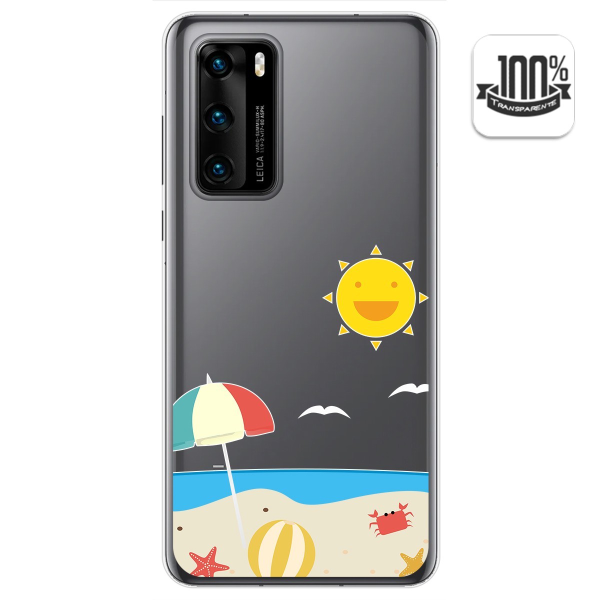 Funda Gel Transparente para Huawei P40 diseño Playa Dibujos