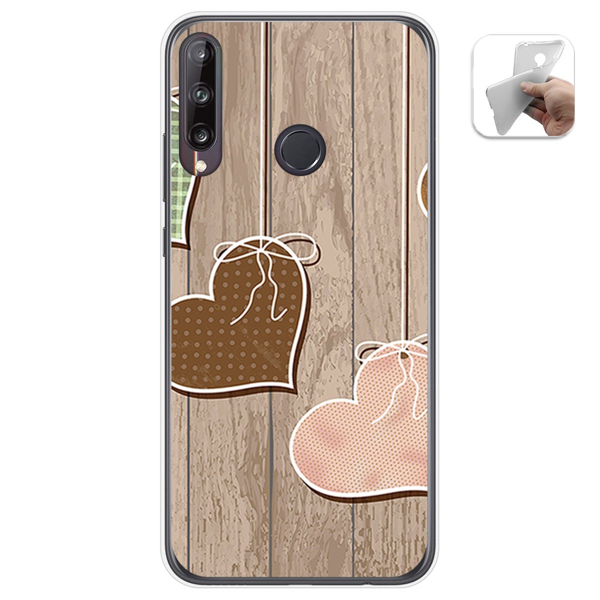 Funda Gel Tpu para Huawei P40 Lite E diseño Corazones Madera Dibujos