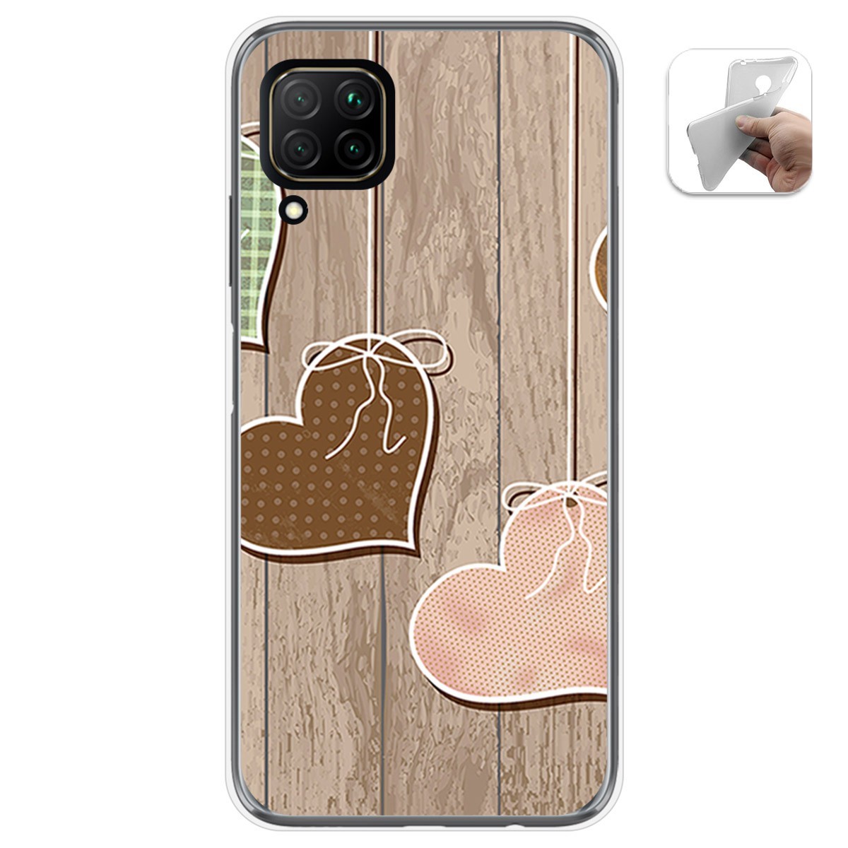 Funda Gel Tpu para Huawei P40 Lite diseño Corazones Madera Dibujos