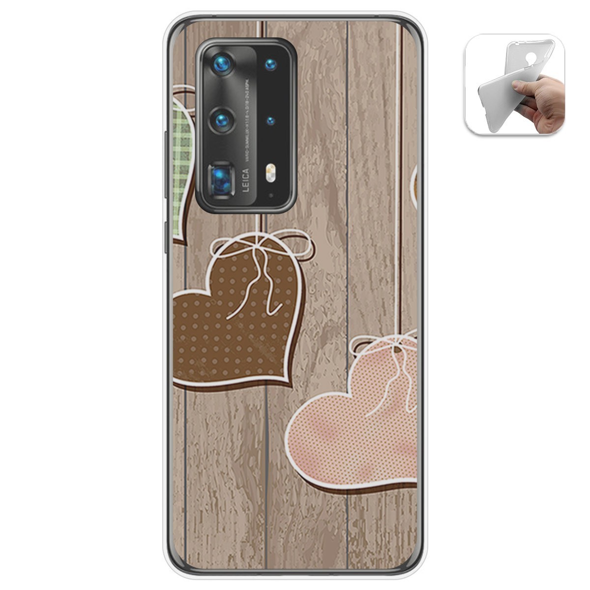 Funda Gel Tpu para Huawei P40 Pro diseño Corazones Madera Dibujos
