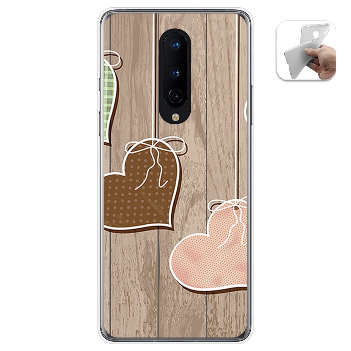 Funda Gel Tpu para OnePlus 8 diseño Corazones Madera Dibujos