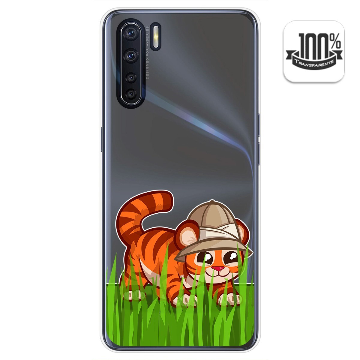 Funda Gel Transparente para Oppo A91 diseño Tigre Dibujos