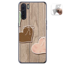 Funda Gel Tpu para Oppo A91 diseño Corazones Madera Dibujos