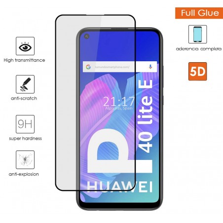 Protector Cristal Templado Completo 5D Full Glue Negro para Huawei P40 Lite E Vidrio