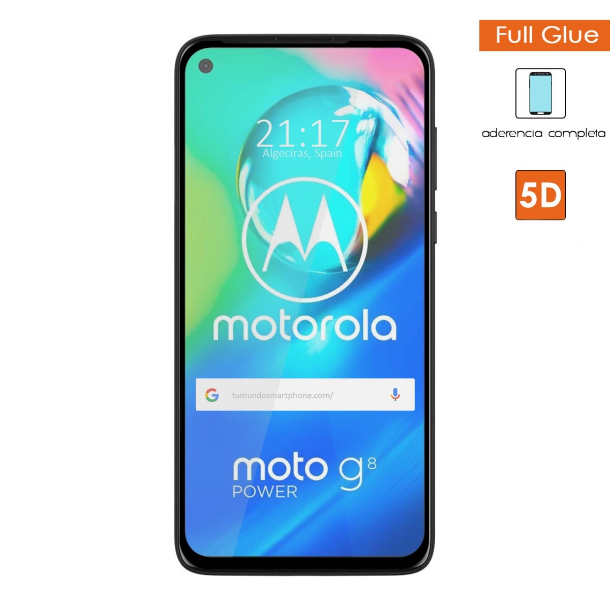 Protector Cristal Templado Completo 5D Full Glue Negro para Motorola Moto G8 Power Vidrio