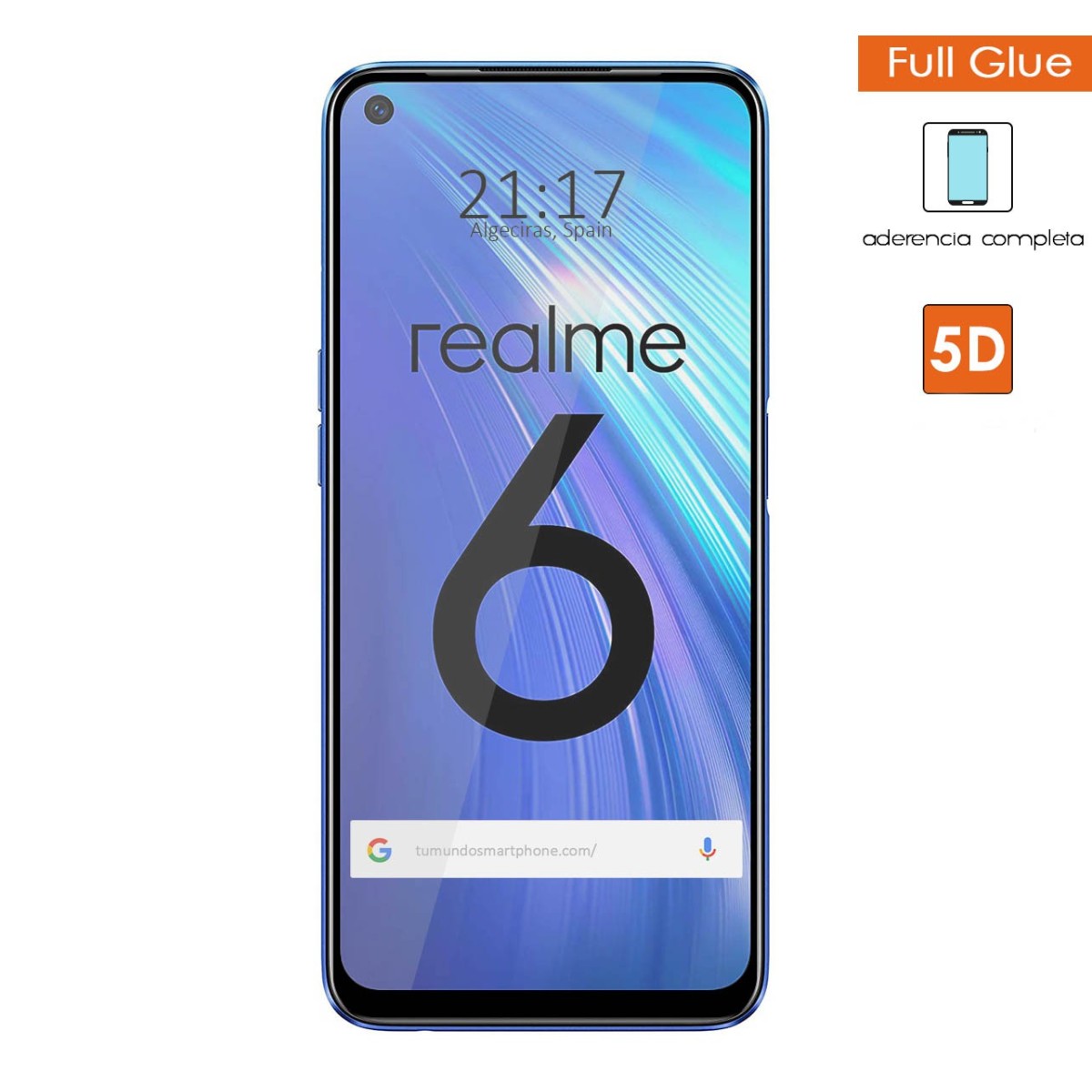 Protector Cristal Templado Completo 5D Full Glue Negro para Realme 6 Vidrio