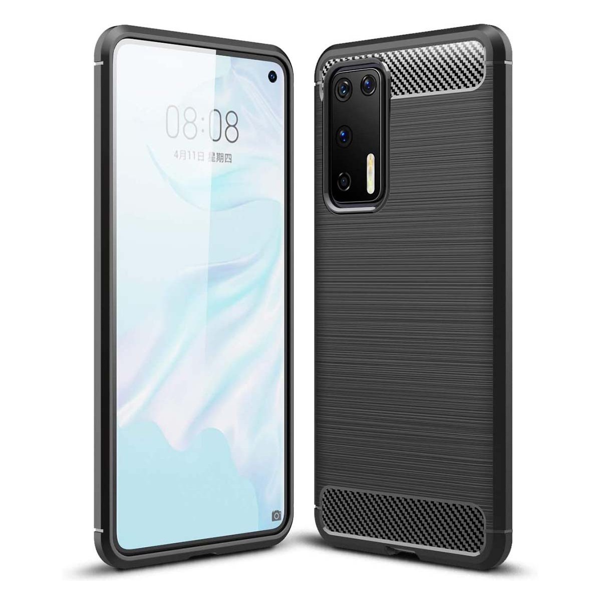 Funda Gel Tpu Tipo Carbon Negra para Huawei P40