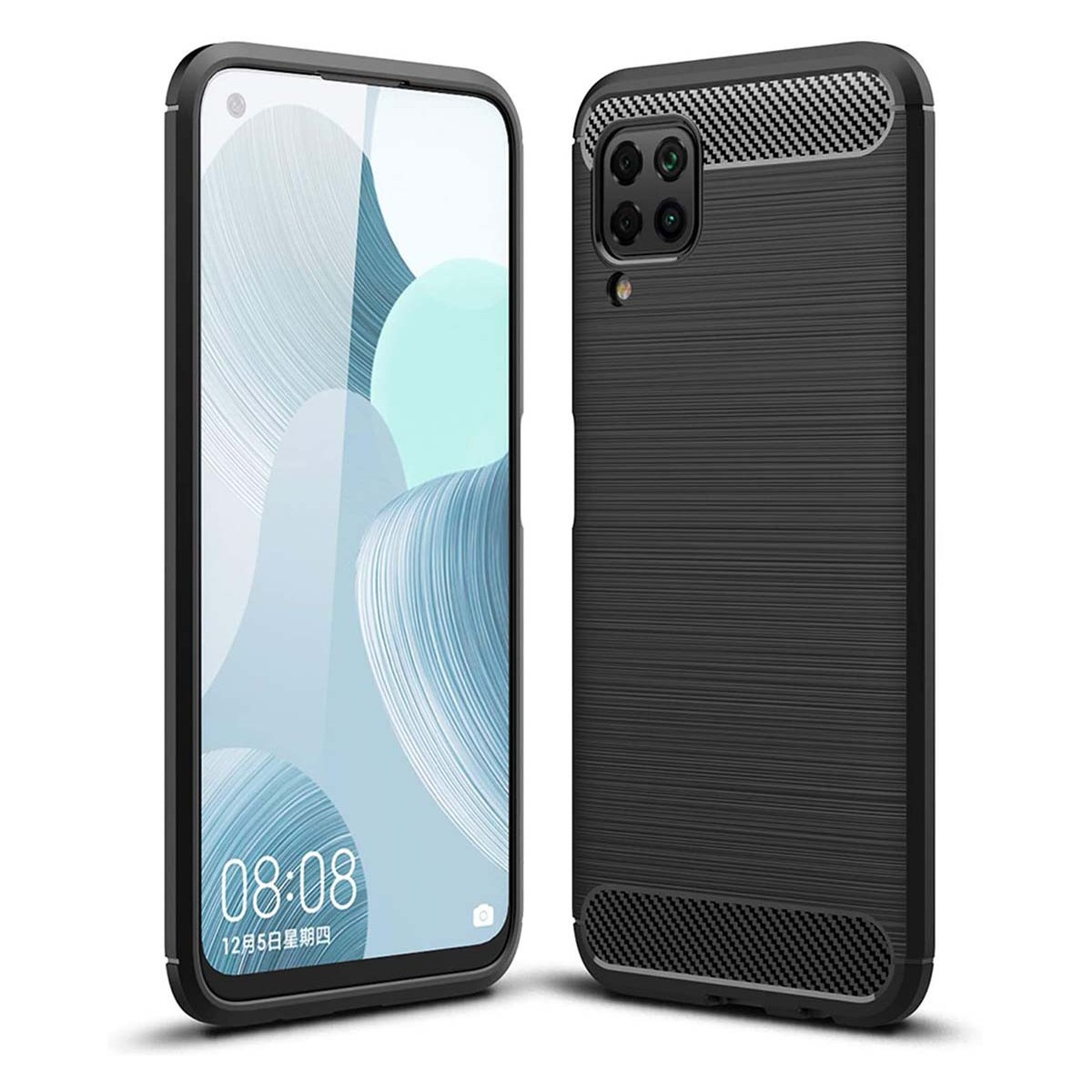 Funda Gel Tpu Tipo Carbon Negra para Huawei P40 Lite