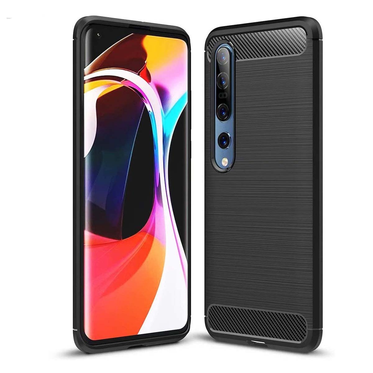 Funda Gel Tpu Tipo Carbon Negra para Xiaomi Mi 10 / Mi 10 Pro