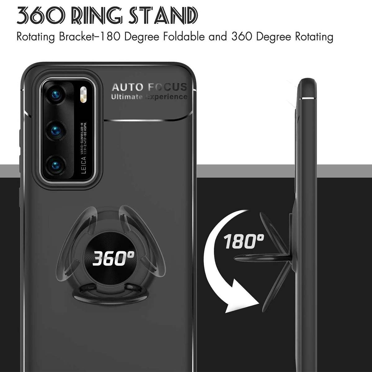 Funda Magnetica Soporte con Anillo Giratorio 360 para Huawei P40 Negra