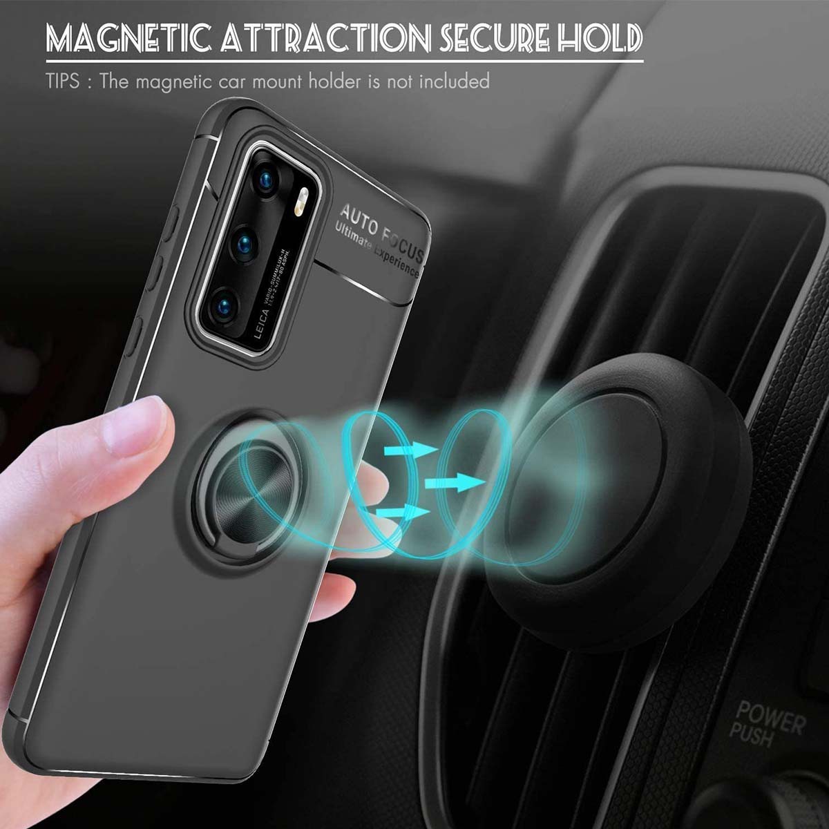 Funda Magnetica Soporte con Anillo Giratorio 360 para Huawei P40 Negra