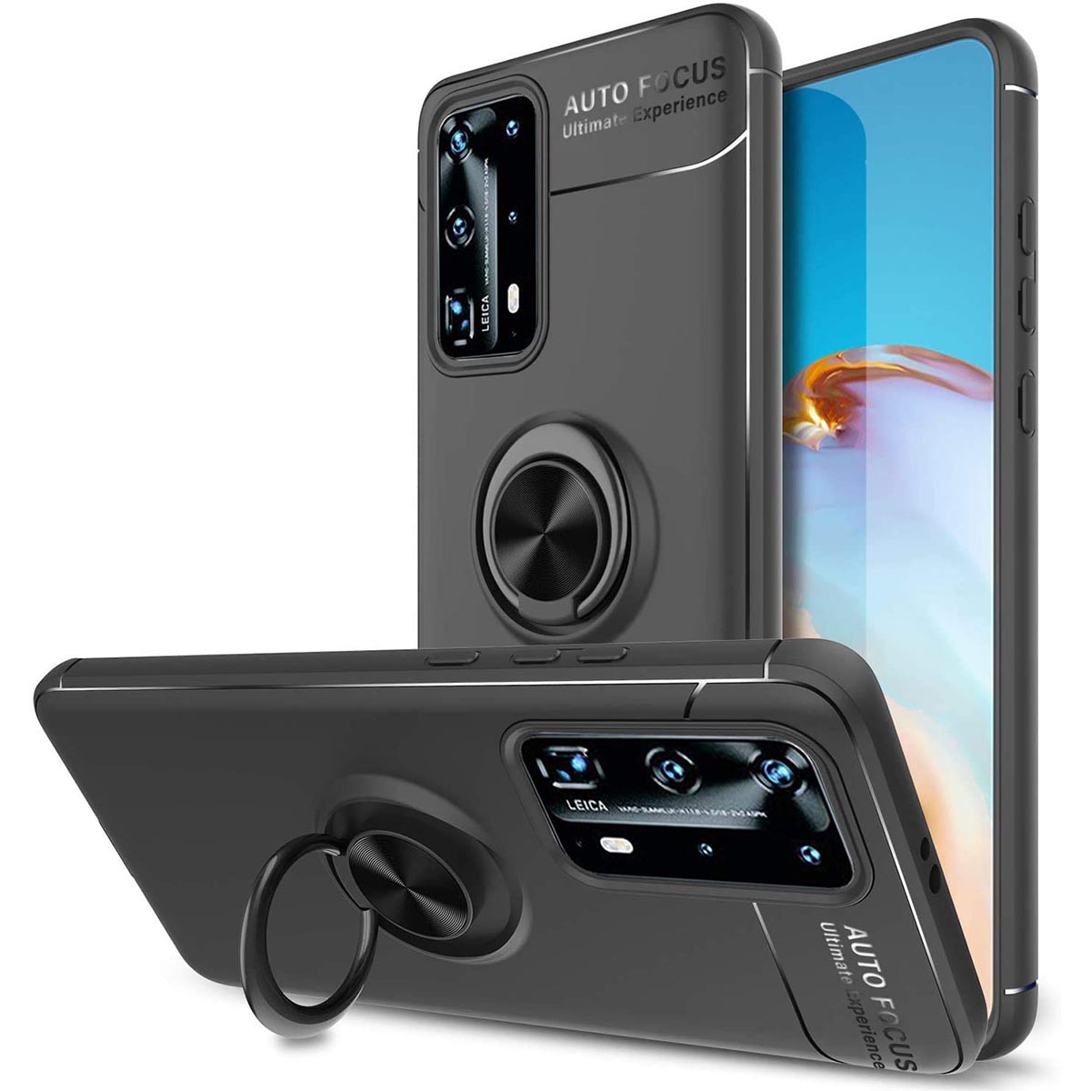 Funda Magnetica Soporte con Anillo Giratorio 360 para Huawei P40 Pro Negra