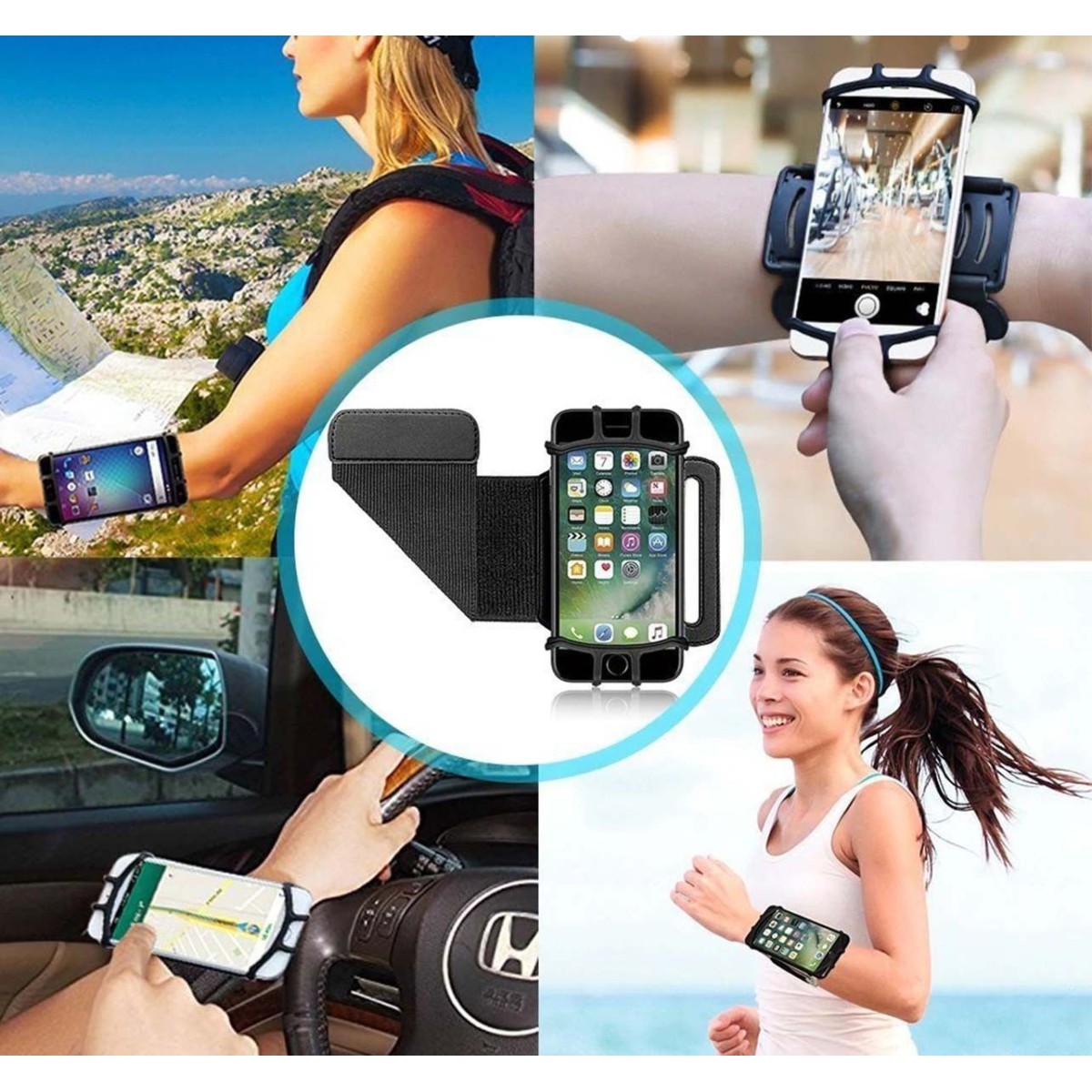 Pulsera Deportiva color Negra con Brazalete Universal Giratorio para Teléfono