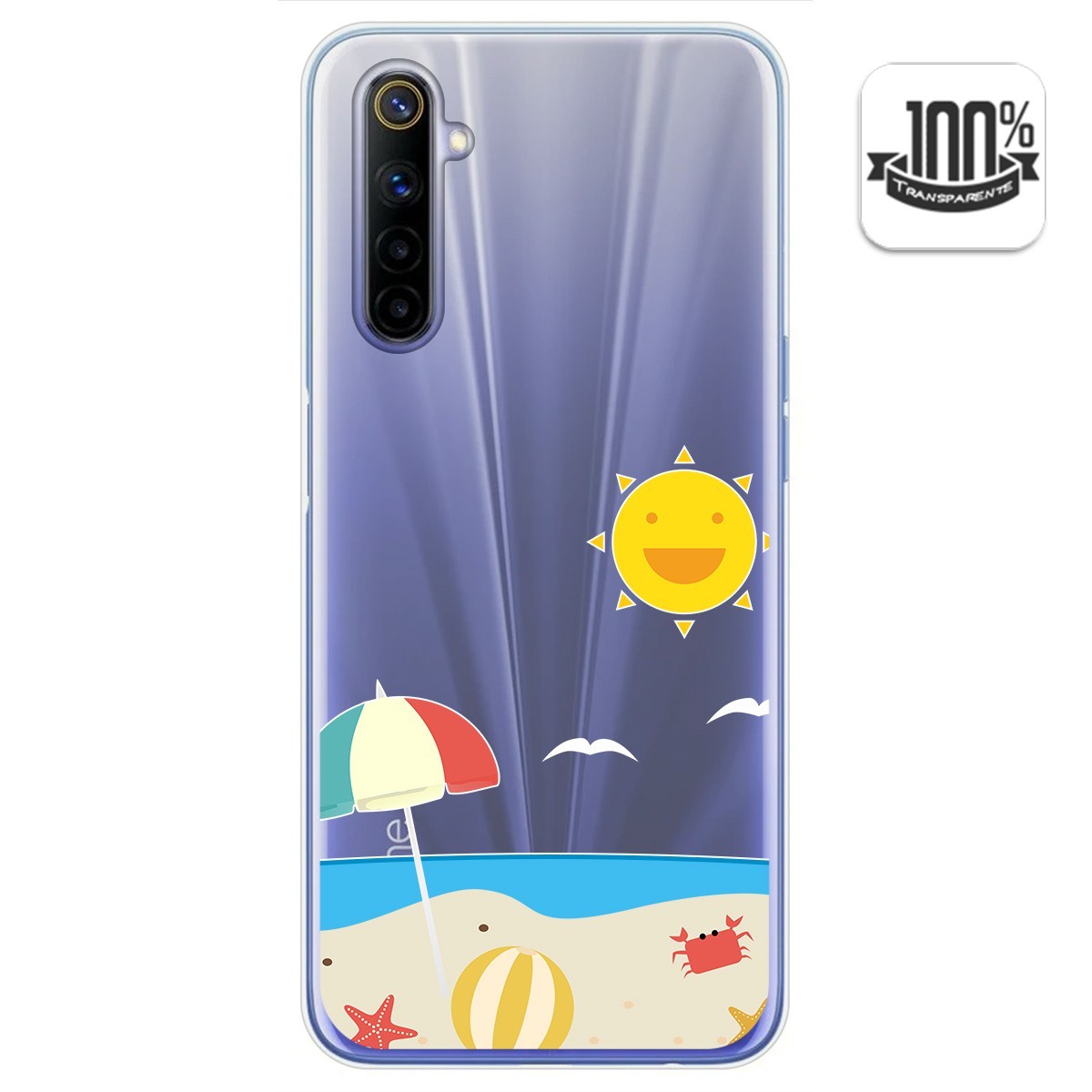 Funda Gel Transparente para Realme 6 diseño Playa Dibujos
