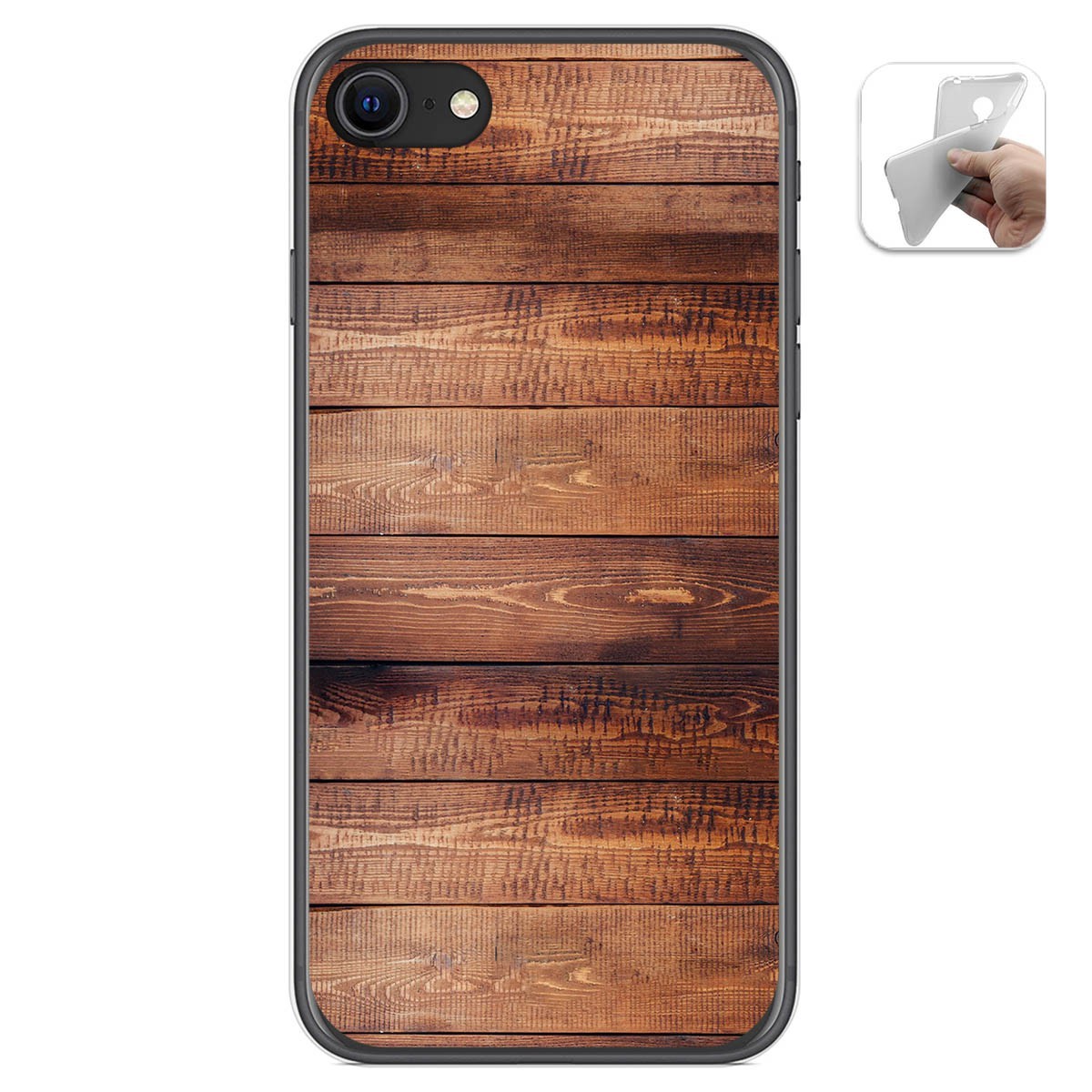 Funda Gel Tpu para Iphone SE 2020 diseño Madera 02 Dibujos