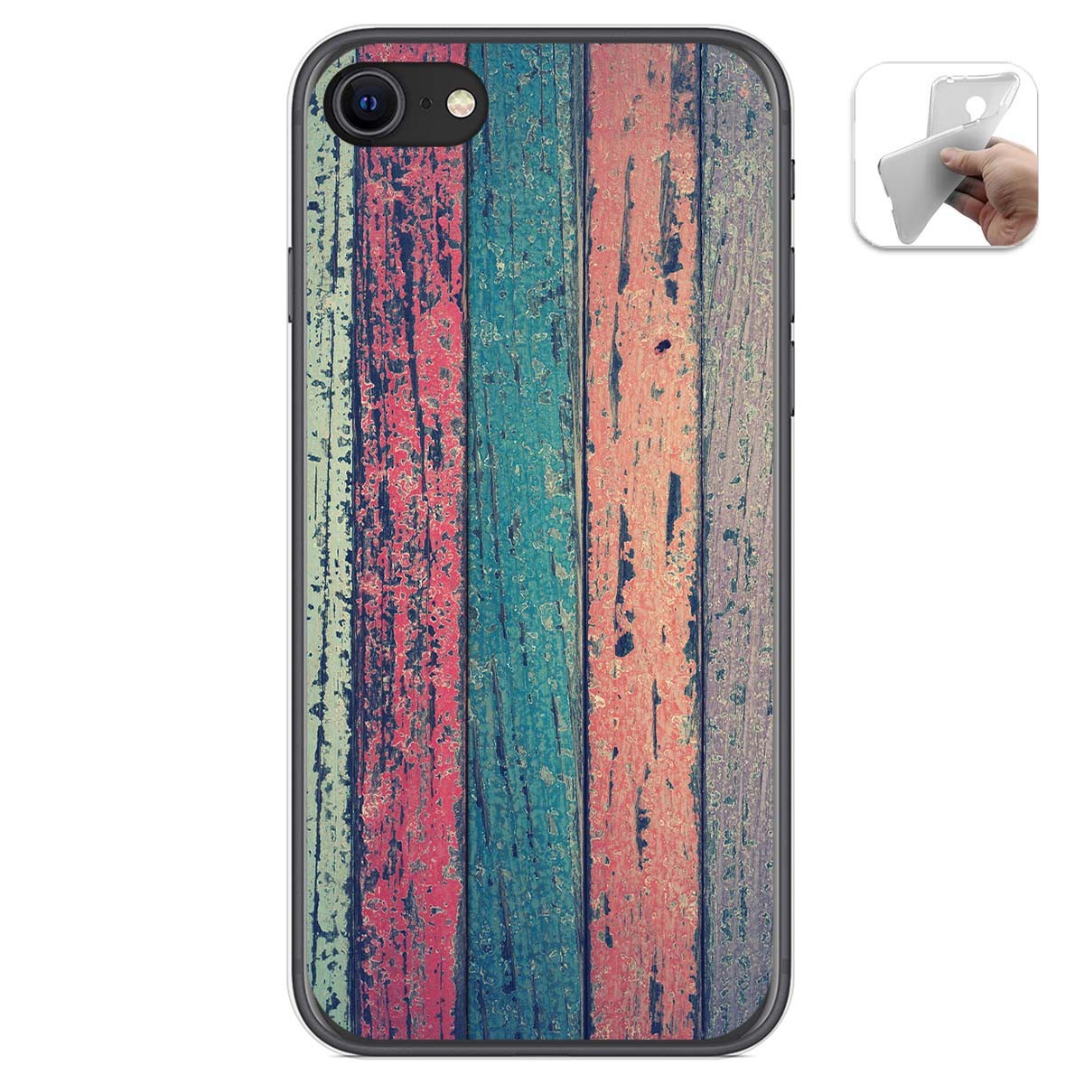 Funda Gel Tpu para Iphone SE 2020 diseño Madera 10 Dibujos