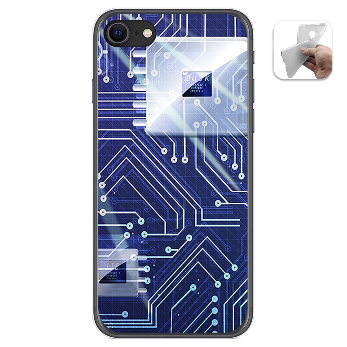 Funda Gel Tpu para Iphone SE 2020 diseño Circuito Dibujos