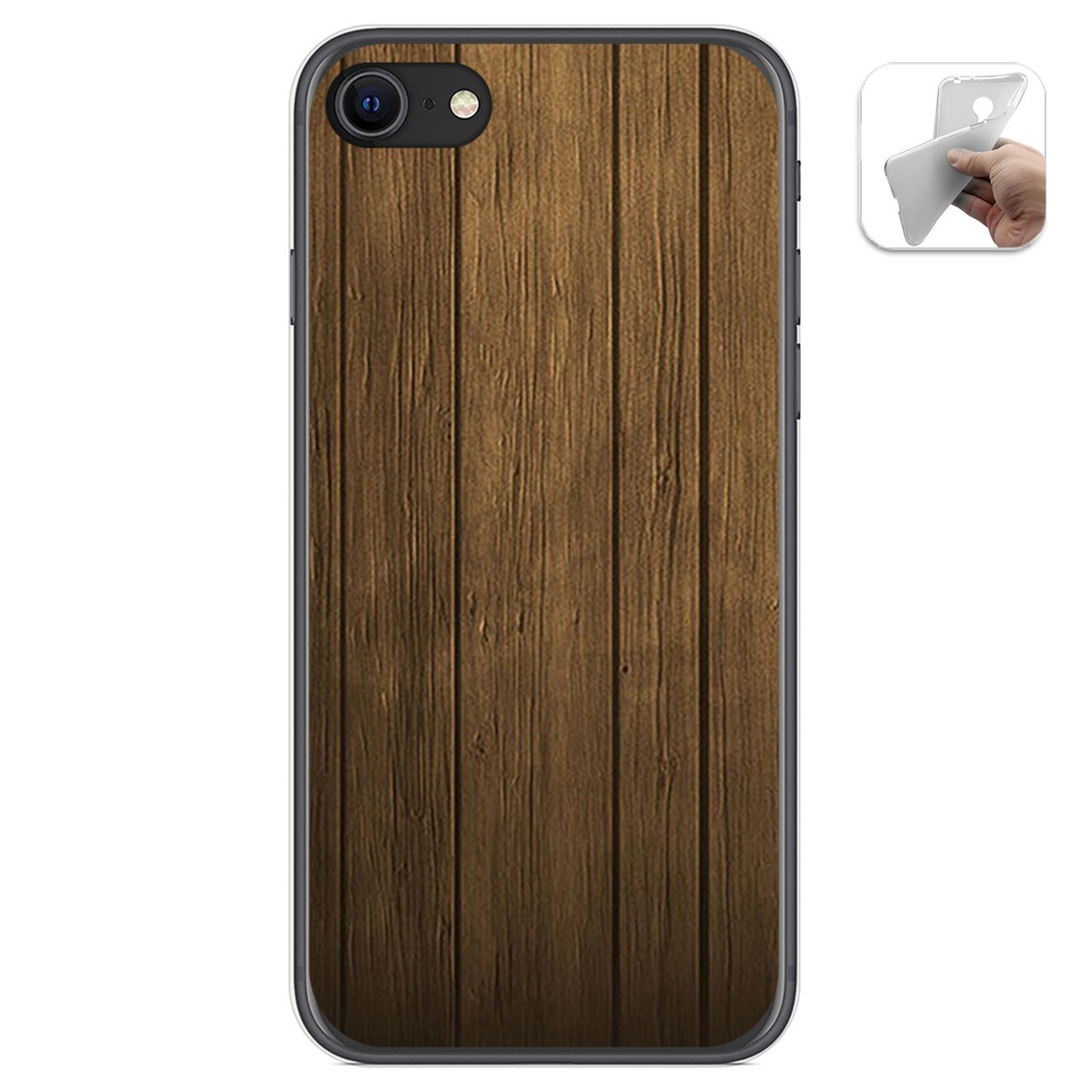Funda Gel Tpu para Iphone SE 2020 diseño Madera Dibujos