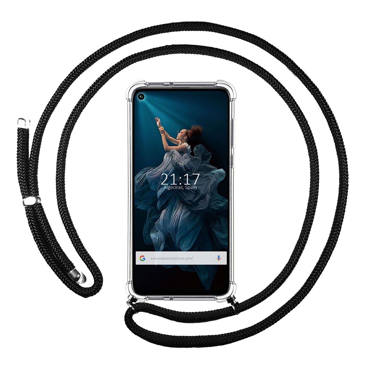 Funda Colgante Transparente para Huawei Honor 20 Pro con Cordon Negro