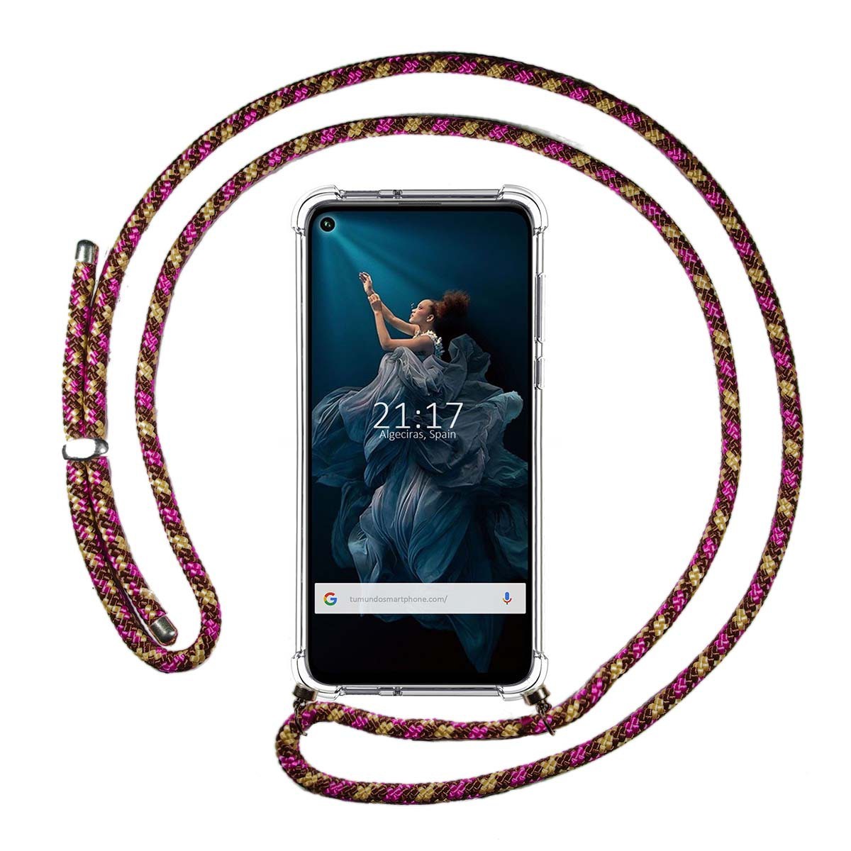Funda Colgante Transparente para Huawei Honor 20 Pro con Cordon Rosa / Dorado
