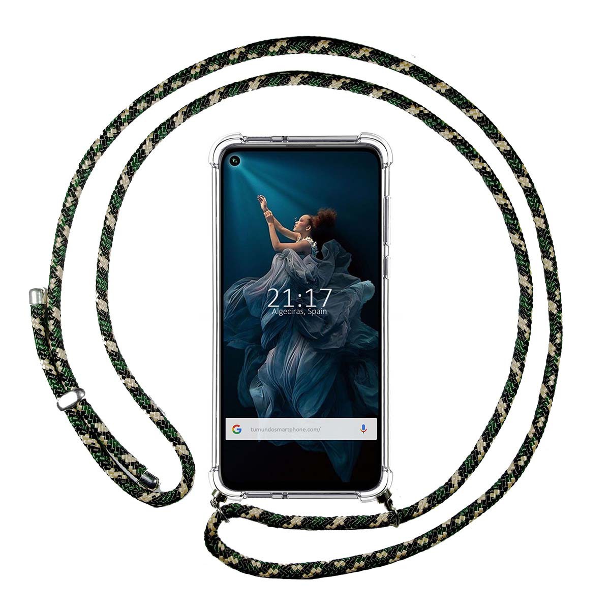 Funda Colgante Transparente para Huawei Honor 20 Pro con Cordon Verde / Dorado