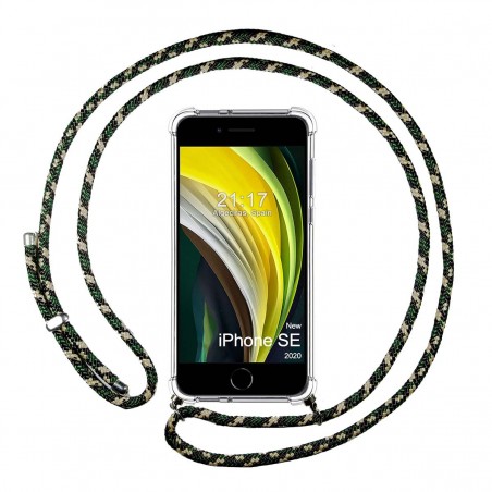 Funda Colgante Transparente para Iphone SE 2020 con Cordon Verde / Dorado