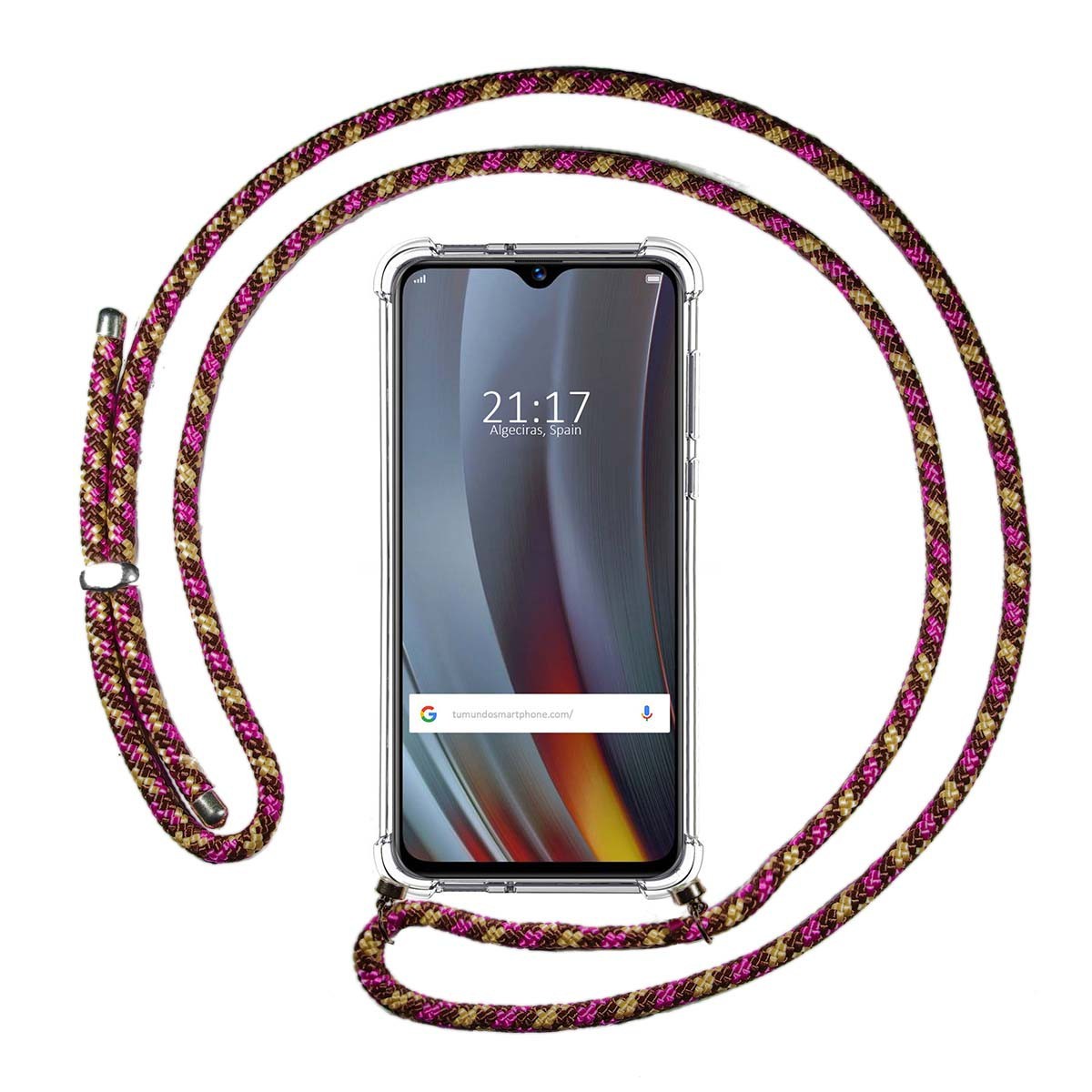 Funda Colgante Transparente para Realme 3 Pro con Cordon Rosa / Dorado