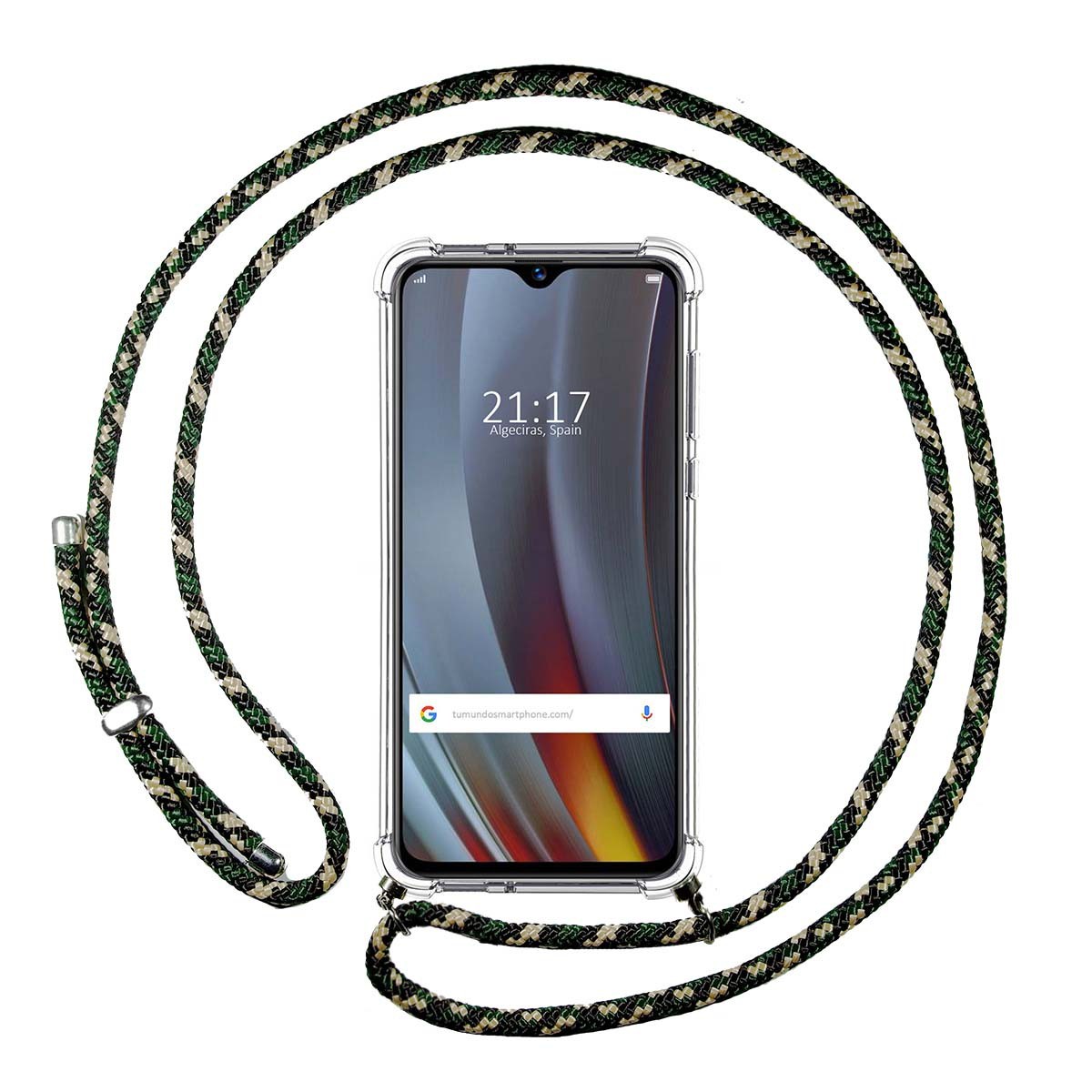 Funda Colgante Transparente para Realme 3 Pro con Cordon Verde / Dorado