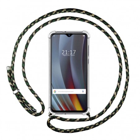 Funda Colgante Transparente para Realme 3 Pro con Cordon Verde / Dorado