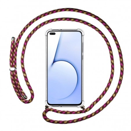 Funda Colgante Transparente para Realme X3 SuperZoom / X50 5G con Cordon Rosa / Dorado