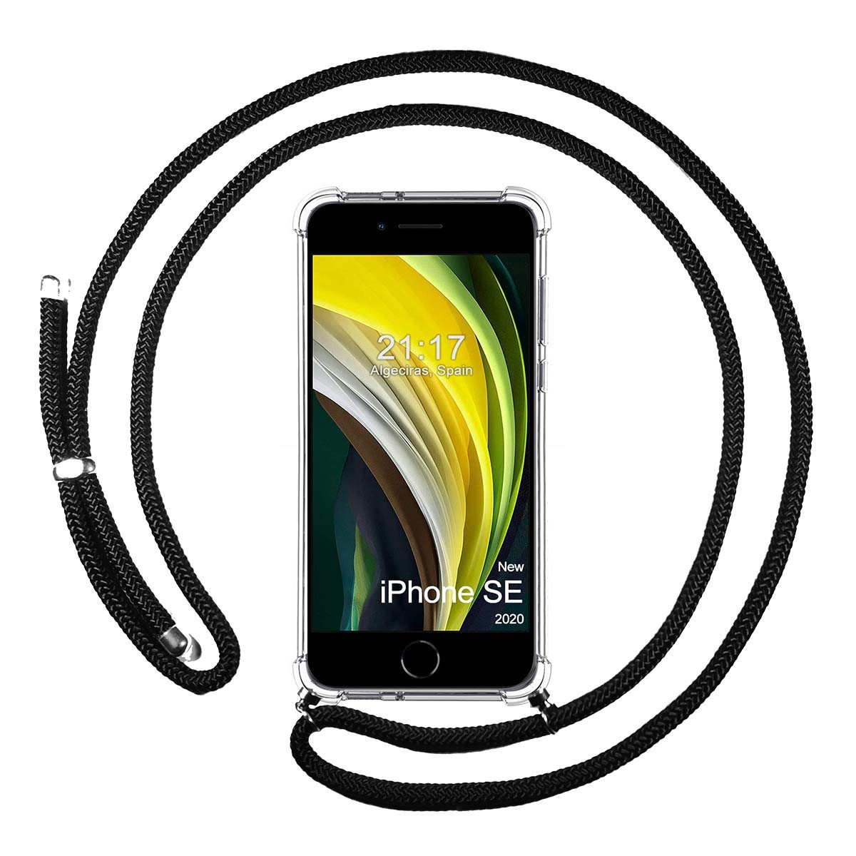 Funda Colgante Transparente para Iphone SE 2020 con Cordon Negro