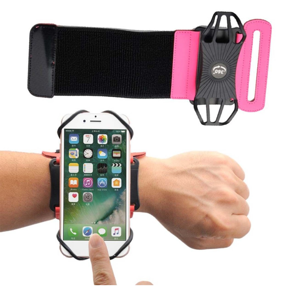 Pulsera Deportiva color Rosa con Brazalete Universal Giratorio para Teléfono