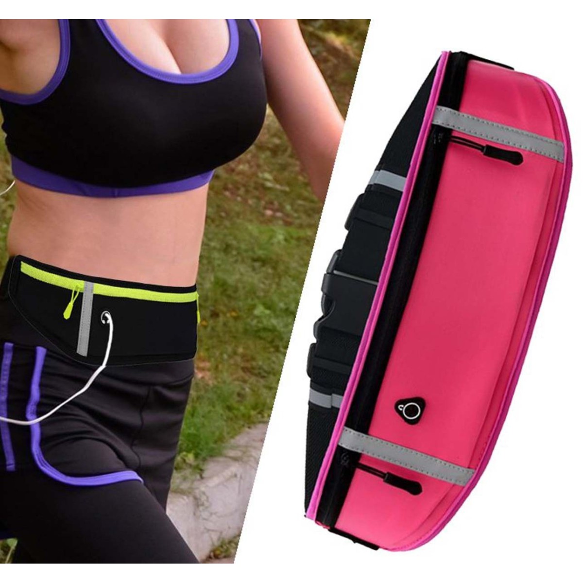 Cinturon Riñonera Reflectante para Correr Color Rosa