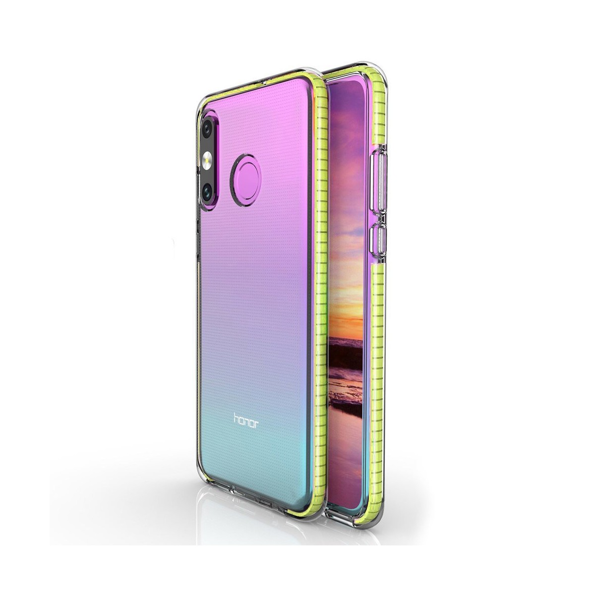 Funda Silicona Gel Tpu transparente con Marco Amarillo para Huawei P30 Lite